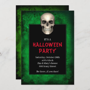 Gothic Skull Green Grunge Halloween-Party Einladung