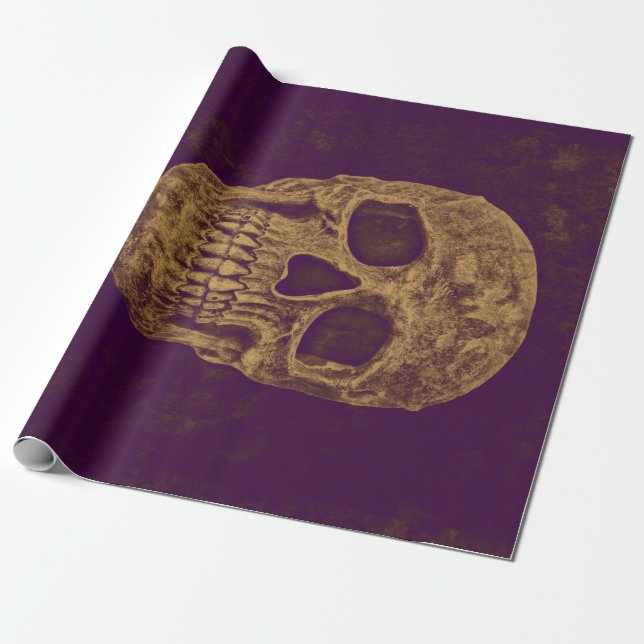 Gothic Skull Grunge Gold Lila Cooles Monogramm Geschenkpapier (Ungerollt)