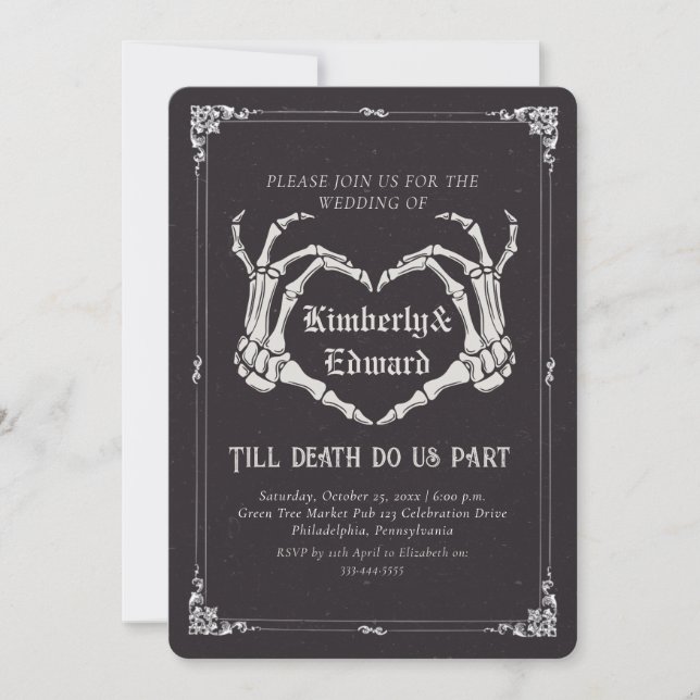 Gothic Skull Hallowedding Retro Hochzeit Einladung (Vorderseite)