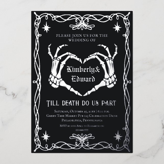 Gothic Skull Hallowedding Retro Hochzeit Einladung (Vorderseite)