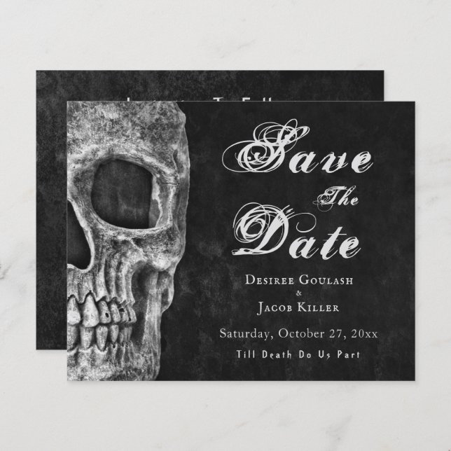 Gothic Skull Hallowedding Save the Date Budget (Vorne/Hinten)