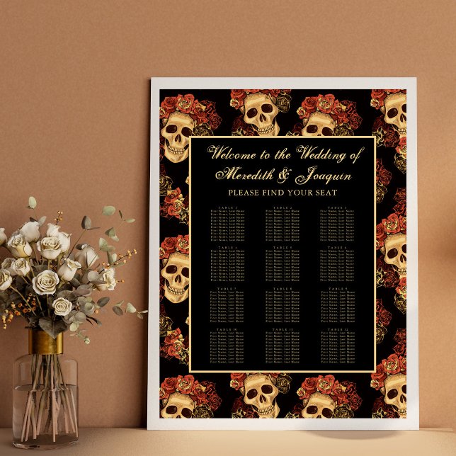 Gothic Skull Halloween Black Seating Chart Poster (Von Creator hochgeladen)