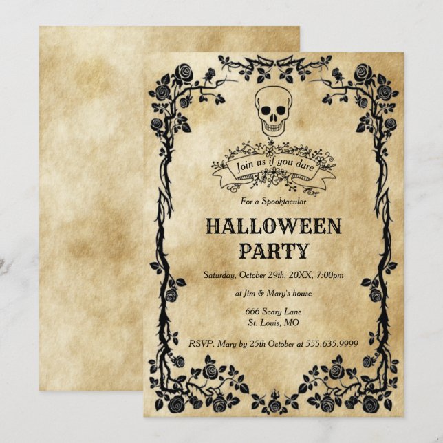 Gothic Skull-Halloween-Party Einladung (Vorne/Hinten)