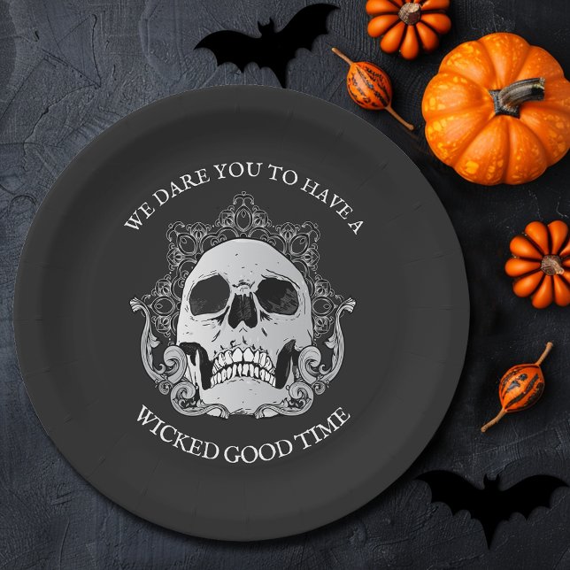 Gothic Skull-Halloween-Party Pappteller (Gothic Skull Halloween Party Paper Plates)