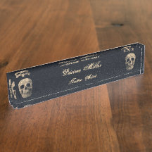 Gothic Skull Head Beige Black Floral Tattoo Artist