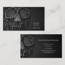 Gothic Skull Head Gray Metallic Tattoo Shop