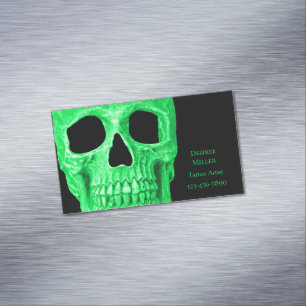 Gothic Skull Head Green Neon Black Tattoo Shop Magnetische Visitenkarte