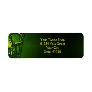 Gothic Skull Head Green Neon Metallic Tattoo Shop