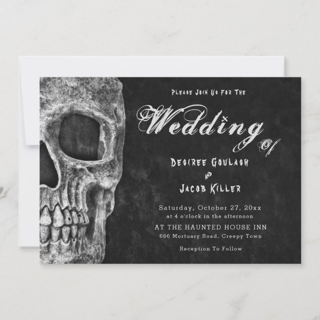 Gothic Skull Head Hallowedding Ankündigung (Vorderseite)