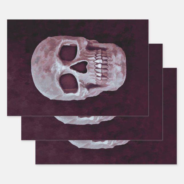 Gothic Skull Head Lila Coole Spooky Design Geschenkpapier Set (Set)