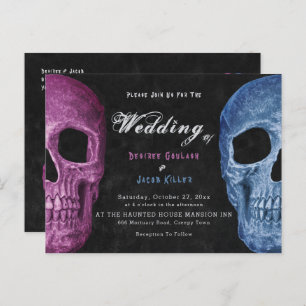 Gothic Skull Head Pink Blue Hallowedding Einladungspostkarte