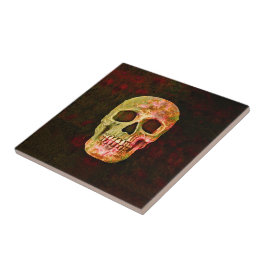 Gothic Skull Head Red Green Retro Vintag Fliese