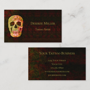 Gothic Skull Head Red Green Tattoo Shop Visitenkarte