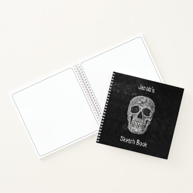 Gothic Skull Head Schwarz-weiß Art Sketch Buch (Innenseite)