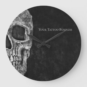 Gothic Skull Head Schwarz-Weiß Tattoo Shop Große Wanduhr