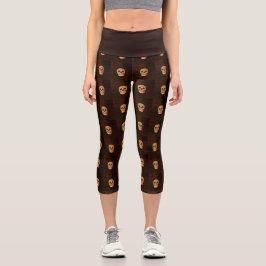 Gothic Skull Head Vintag Retro Red Green Capri Leggings