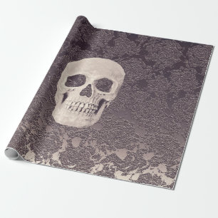 Gothic Skull Head White Gray Moderne Vintage Blüte Geschenkpapier
