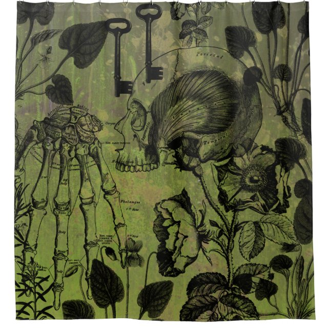 Gothic Skull Key Collage Duschvorhang (Vorderseite)