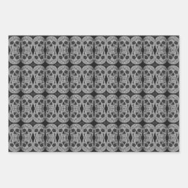 Gothic Skull Kopf Schwarz-Weiß Abstraktes Muster Geschenkpapier Set