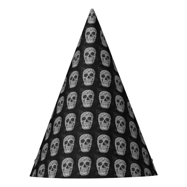 Gothic Skull Kopf Schwarz-Weiß Cooles Muster Partyhütchen (Vorderseite)