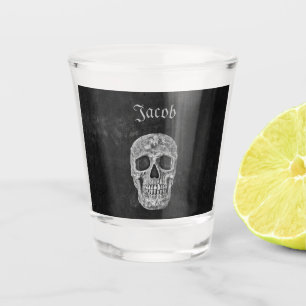Gothic Skull Kopf Schwarz-Weiß Grunge Textur Schnapsglas