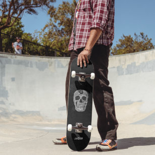 Gothic Skull Kopf Schwarz-Weiß Grunge Textur Skateboard