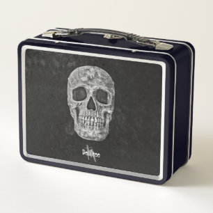 Gothic Skull Kopf Schwarz Weiß Retro-Stil Monogram Metall Brotdose