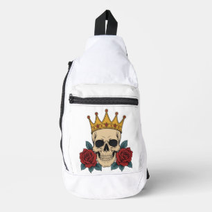 Gothic Skull-Krone mit roten Rosen – Dunkler Biker Crossbody Bag