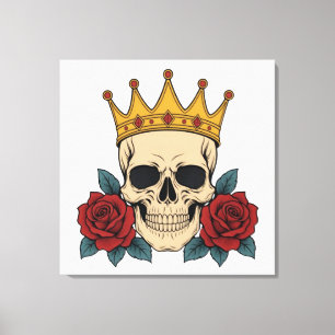 Gothic Skull-Krone mit roten Rosen – Dunkler Biker Leinwanddruck