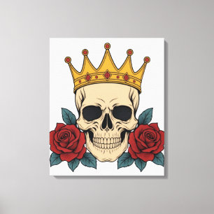 Gothic Skull-Krone mit roten Rosen – Dunkler Biker Leinwanddruck