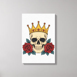 Gothic Skull-Krone mit roten Rosen – Dunkler Biker Leinwanddruck