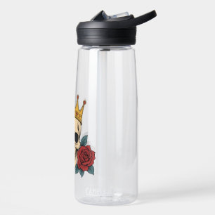 Gothic Skull-Krone mit roten Rosen – Dunkler Biker Trinkflasche