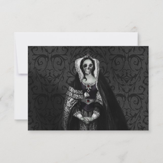 Gothic Skull Lady RSVP Karte (Vorderseite)