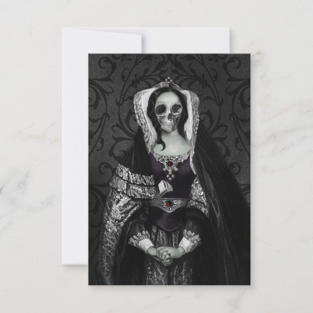 Gothic Skull Lady RSVP Karte (Vorderseite)