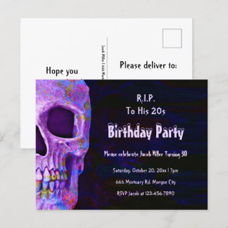 Gothic Skull Lila Geburtstagsparty RIP bis zu sein Einladungspostkarte