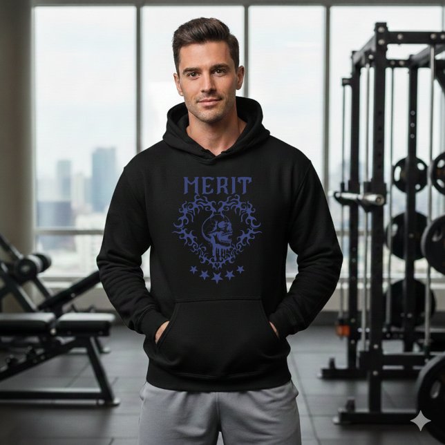 Gothic Skull MERIT Grafik Schwarz Kapuzenpullover Hoodie (Von Creator hochgeladen)