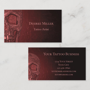 Gothic Skull Metallic Red Pink Tattoo Shop Visitenkarte
