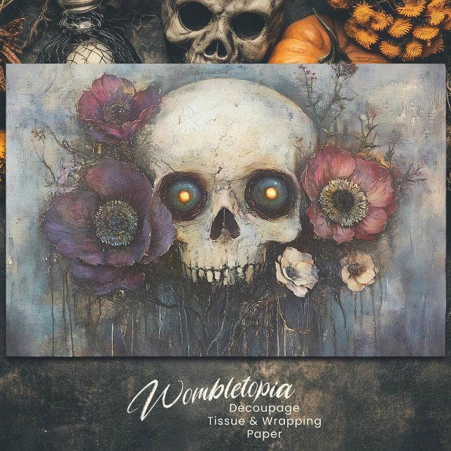 Gothic Skull mit Blume Dark Floral Decoupage Seidenpapier (Von Creator hochgeladen)
