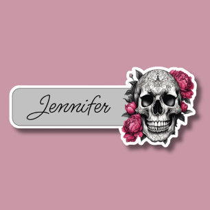 Gothic Skull mit Pink Peonies ID Aufkleber