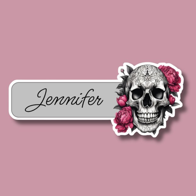 Gothic Skull mit Pink Peonies ID Aufkleber (Von Creator hochgeladen)