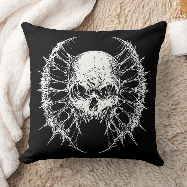 Gothic Skull mit Webbed Wings Kissen (Decke)