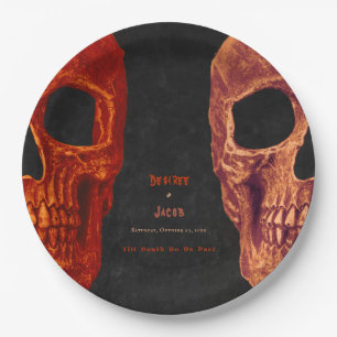Gothic Skull Orange Black Halloween Pappteller