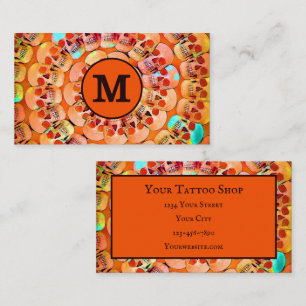 Gothic Skull Orange Black Pop Art Muster Monogram Visitenkarte