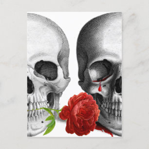 Gothic Skull Pair Dark Romance Rose Blutzange Ankündigungspostkarte