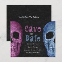 Gothic Skull Pink Blue Budget Save the Date