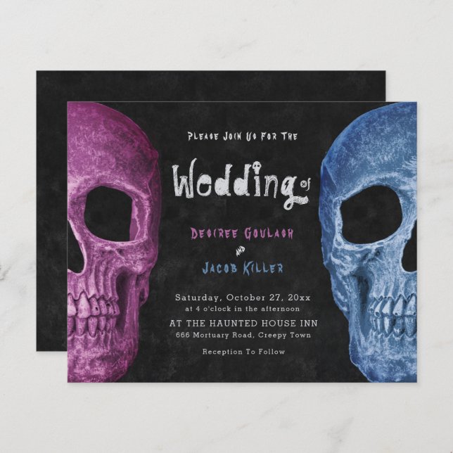 Gothic Skull Pink Blue Halloween Hochzeitbudget (Vorne/Hinten)