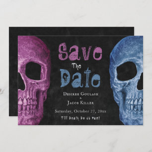 Gothic Skull Pink Blue Halloween Save the Date