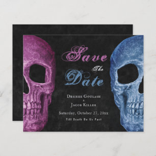 Gothic Skull Pink Blue Hallowing Save the Date