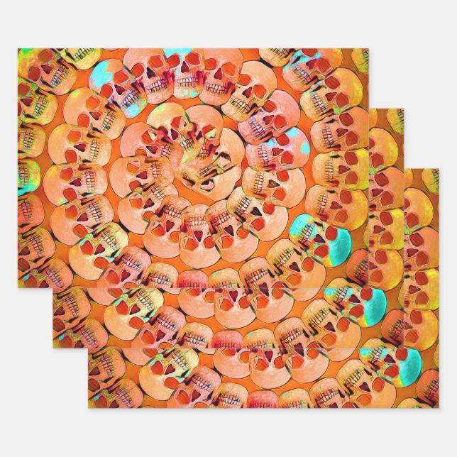 Gothic Skull Pop Art Orange Cool Spiral Muster Geschenkpapier Set (Set)