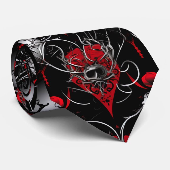 Gothic Skull Red Black and Gray Line Art Krawatte (Gerollt)